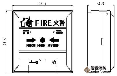 J-SAM-GST9122手動火災(zāi)報警按鈕外形尺寸圖